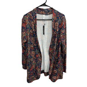 DB Moon Floral Print Open Cardigan 3/4 Sleeve Pockets Size Large Boho Chic NWT
